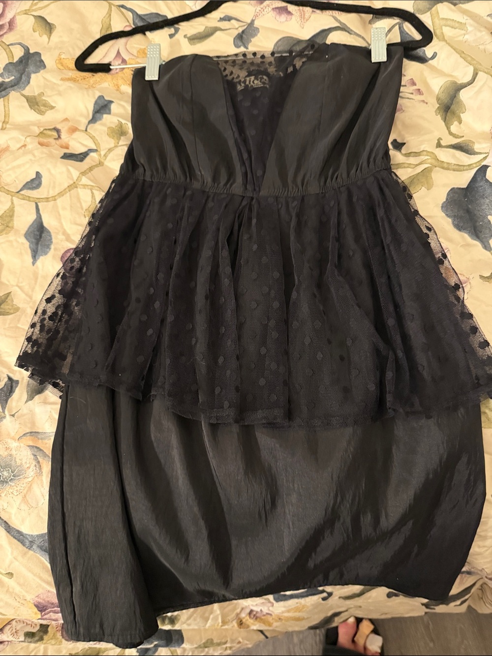 Black Strapless Peplum Cocktail Dress